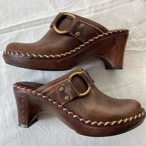Frye Brown Leather Heel Mules Size 8